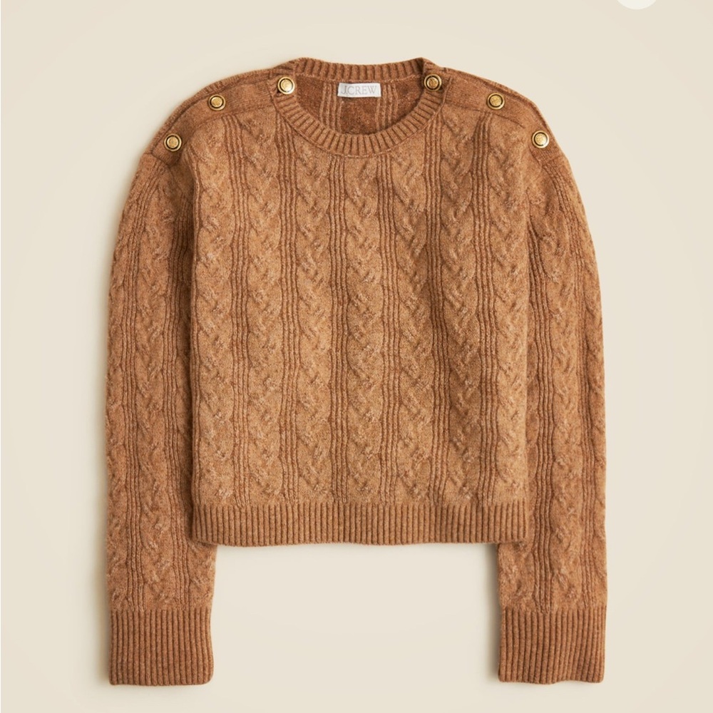 J. Crew Heather Camel Cable Knit Sweater in Supersoft Yarn L NWT